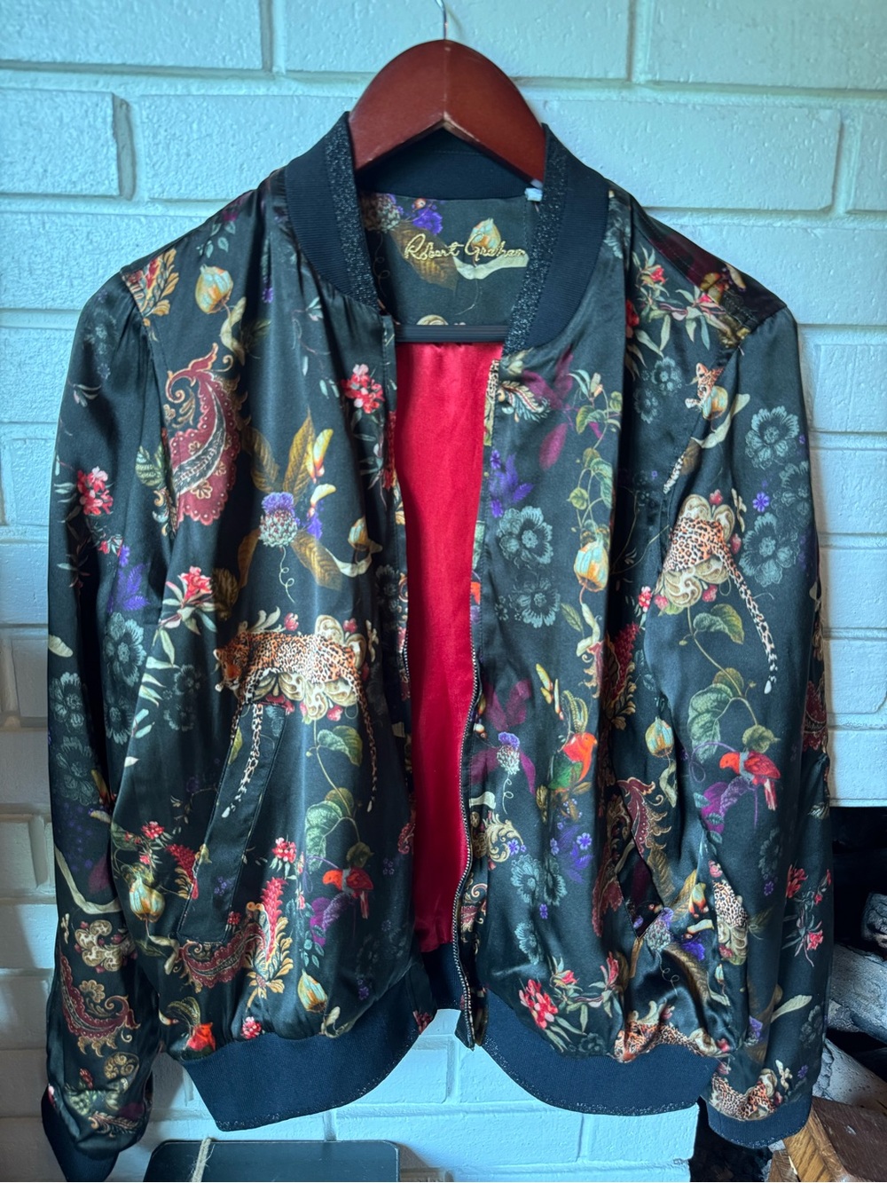 Robert Graham Women’s Black Floral Satin Bomber Jacket